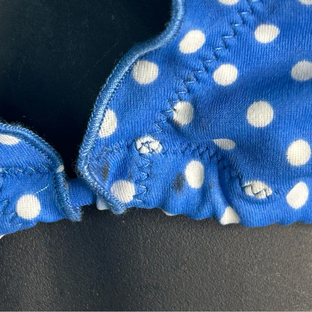 Victoria's Secret Blue and White Polka Dot String Bikini Triangle Top Size M